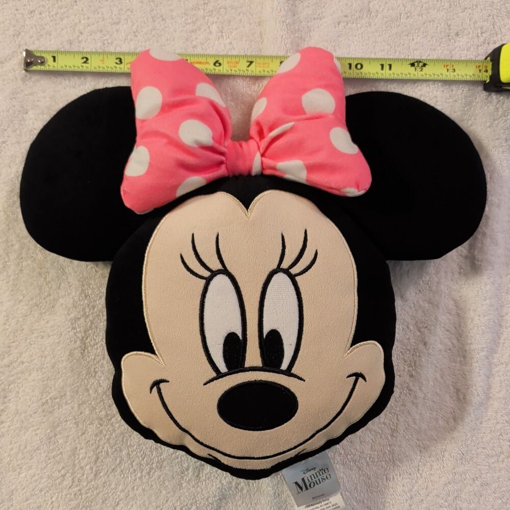 Minnie Mouse Disney Store Head Face Pillow Plush Pink Bow